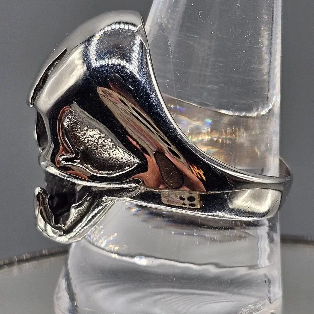 Mens Stainless Steel Skull Ring Gothic Biker Malazan Jaghut Tusk Metal Size 10.5